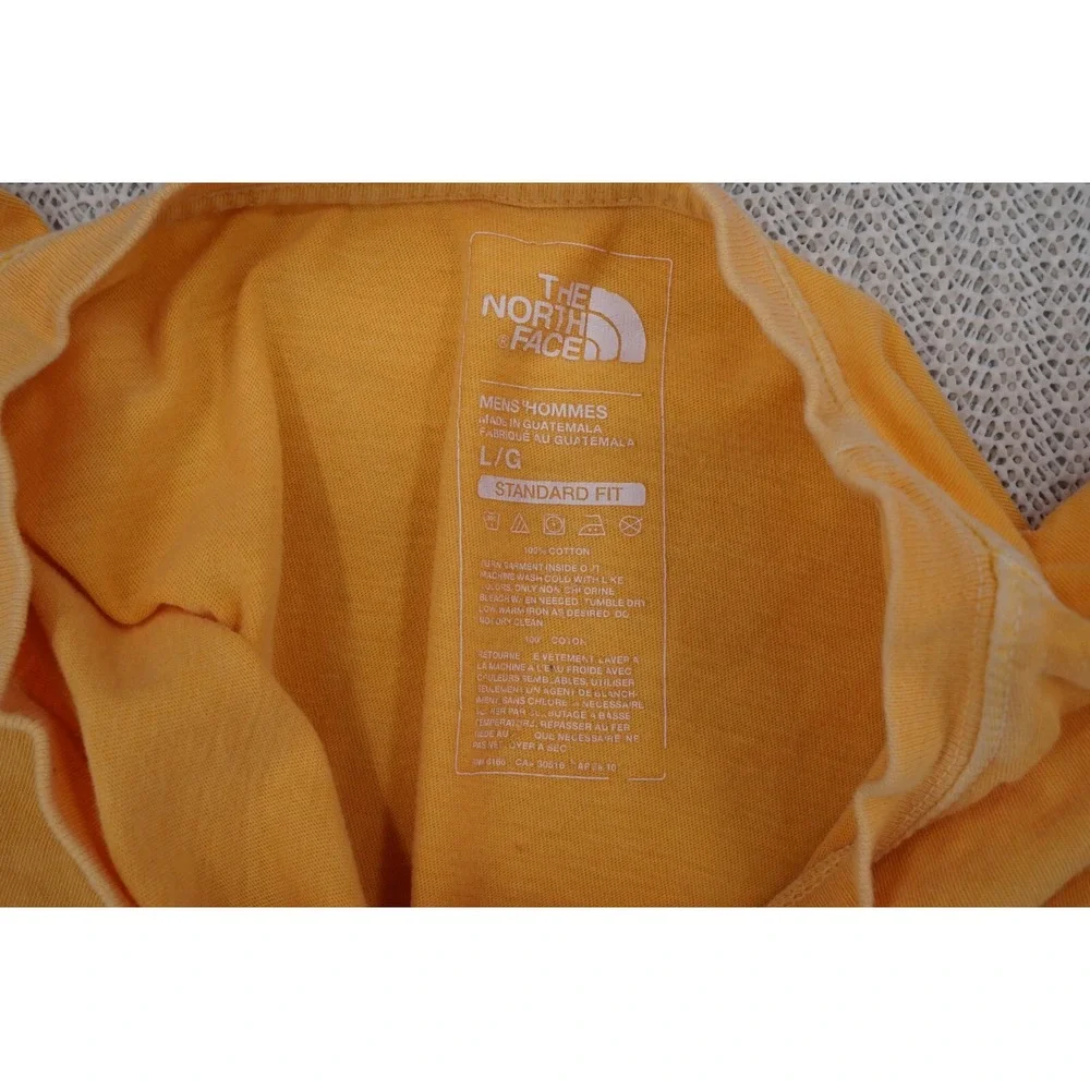 The North Face Shirt Mens Large Yellow Short Sleeve Spellout Logo Out door Fade